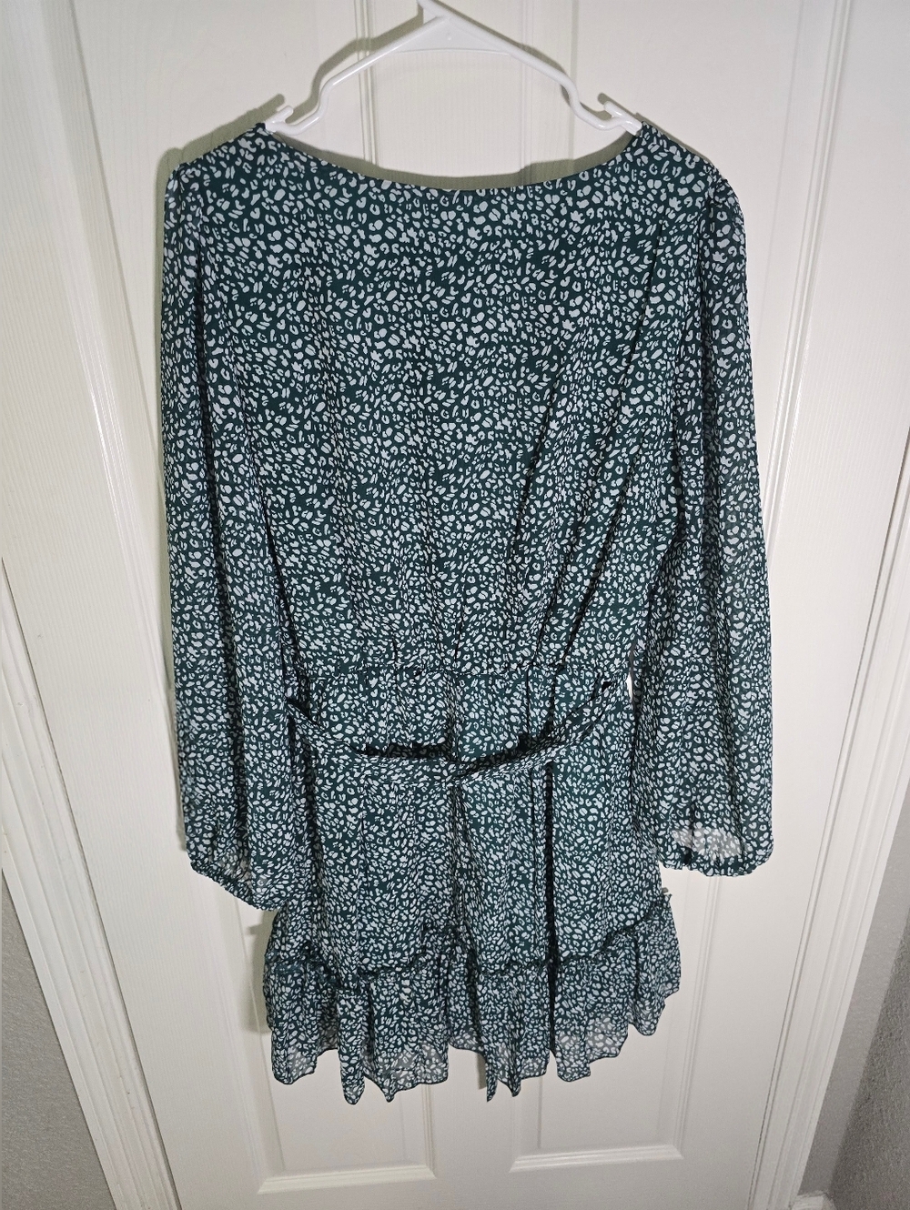 Ladies Casual Green Floral Chiffon Ruffle Long Sleeve Dress XL - Picture 3 of 10